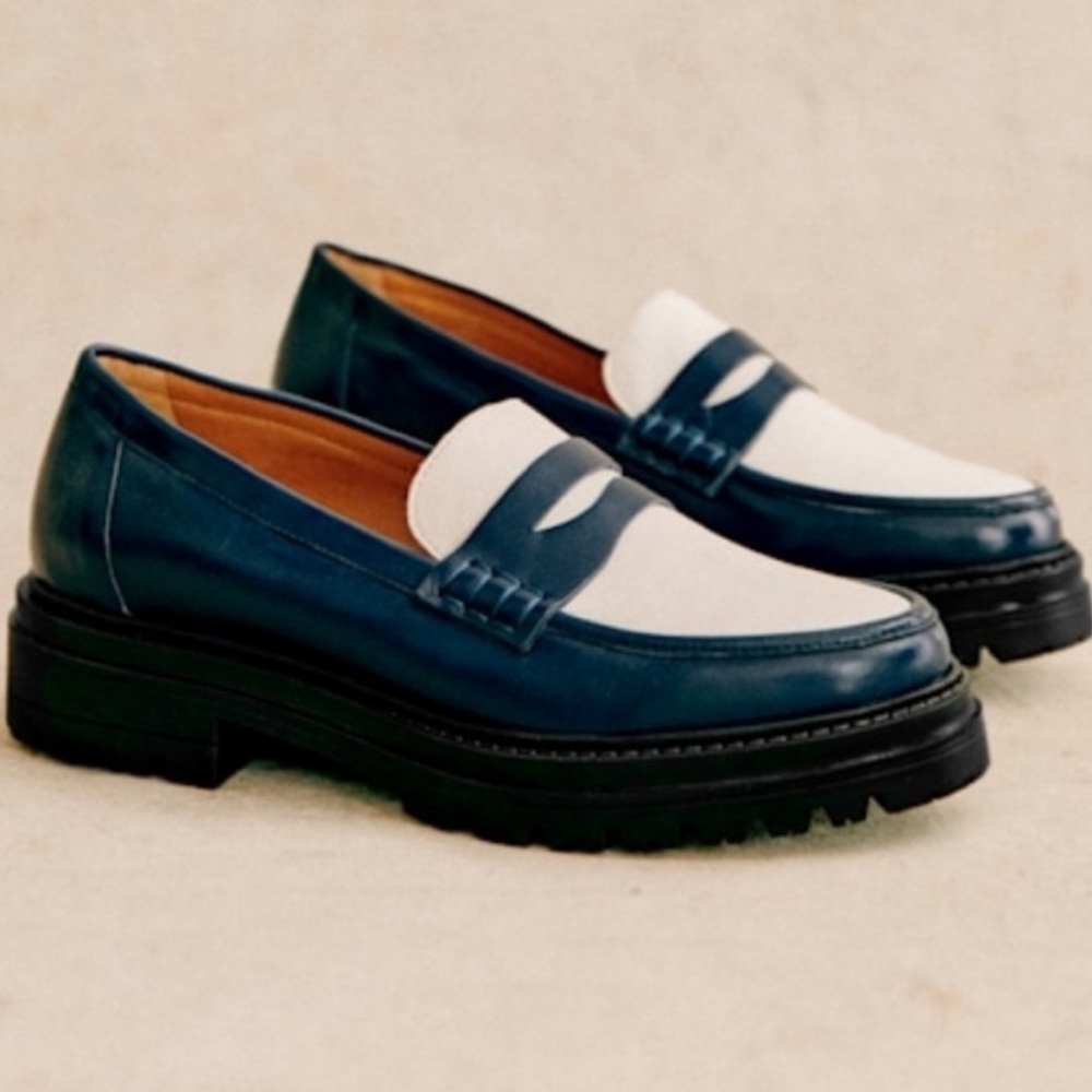 Sezane Blue and White Albane Loafers - 41